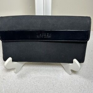 Lauren Ralph Lauren Black Checkbook Wallet Logo Photo ID Credit Card Women